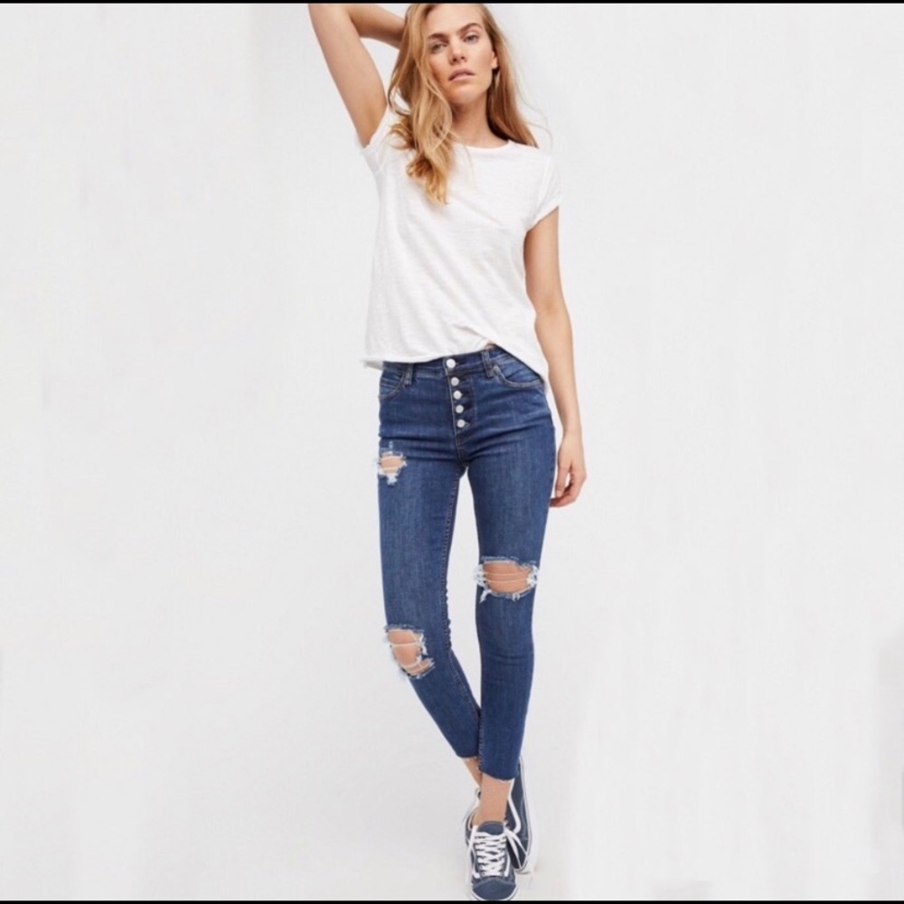 Free People Destroyed Reagan Button Front Jeans